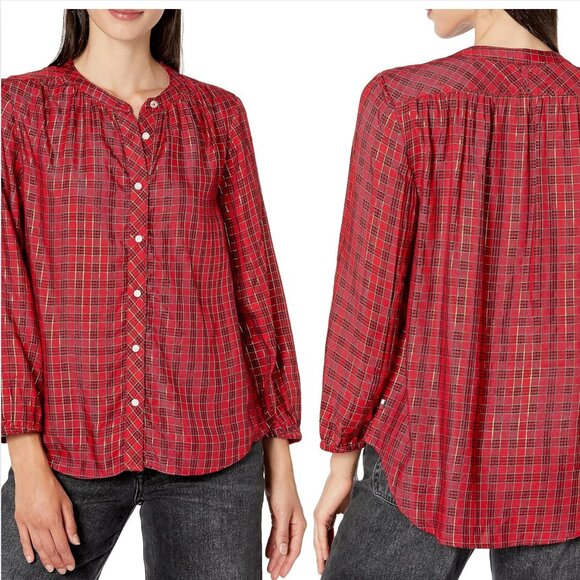 Tommy Hilfiger Women's Button Up Plaid Lurex Scarlett Holiday Shirt Size XL - Picture 1 of 15
